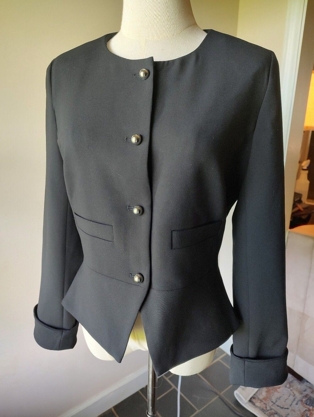 Derek Lam Crosby Black Peplum Blazer Jacket Silver Button Designer Size 6
